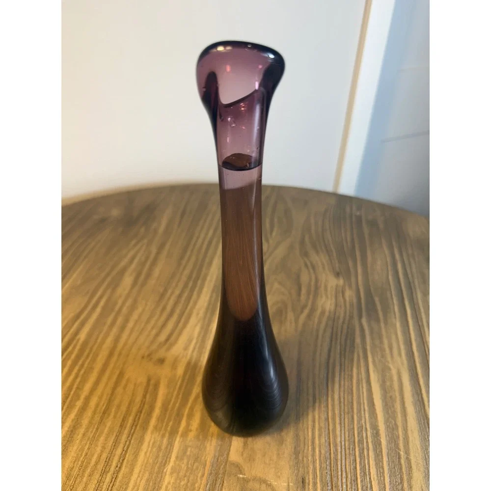 Vintage Mid Century Modern Amethyst Purple Swung Glass Bud Vase 11.25